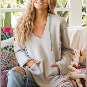 NATURAL LIFE Gray Hoodie with Colorful Drawstring